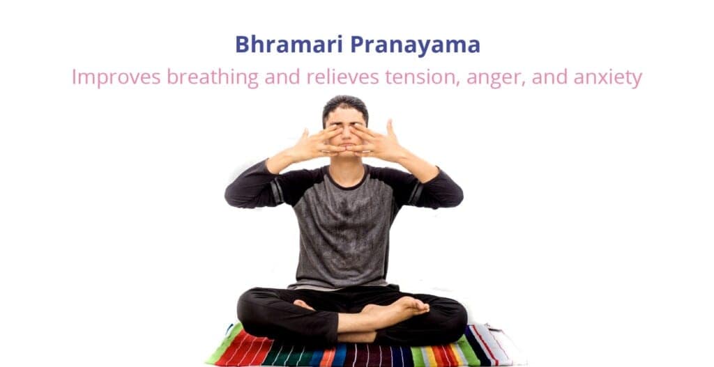 A woman is doing Bhramari Pranayama (Humming bee)